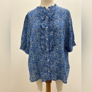 Talbots Blue and White Floral Blouse